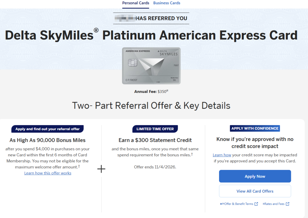 Amex Delta联名卡开卡奖励200K里程 换中美直航商务舱攻略2026