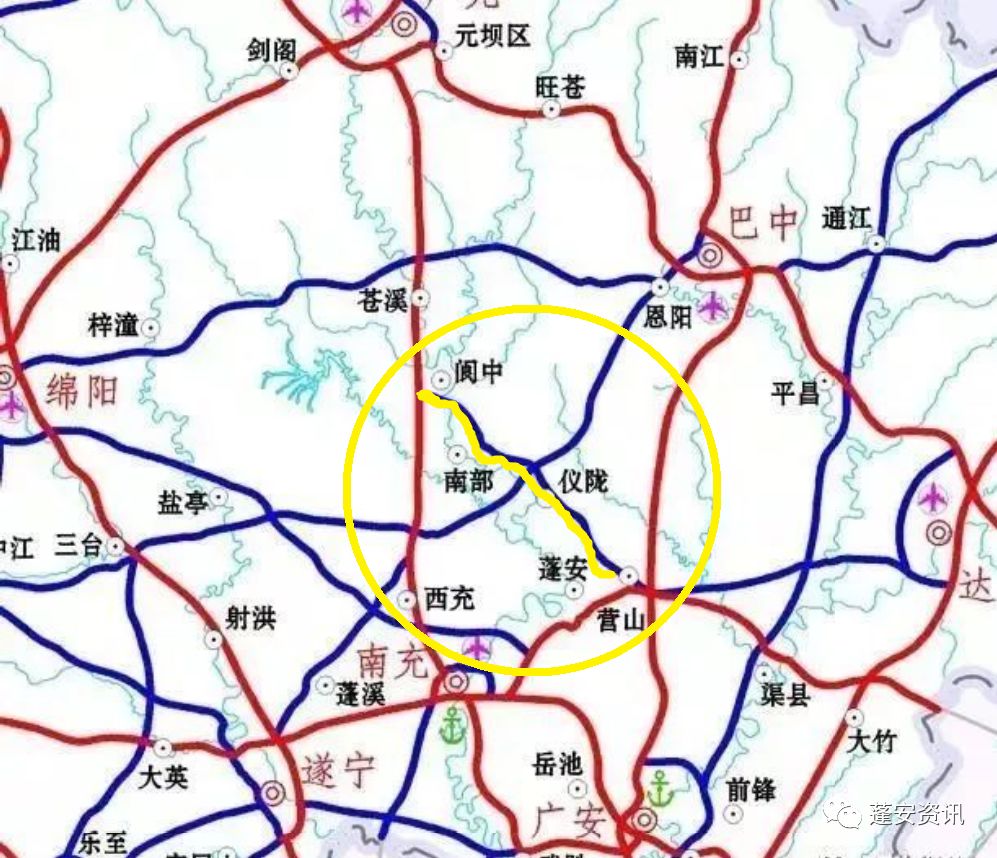 营仪阆高速蓬安支线路线示意图