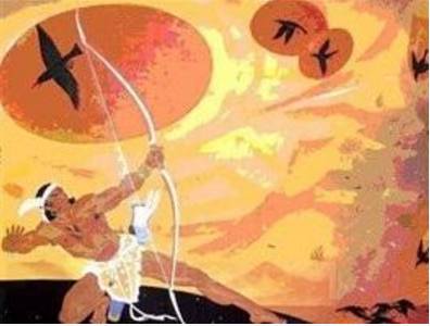 逮至尧之时,十日并出,焦禾稼,杀草木,而民无所食;猰貐,凿齿,九婴,大风