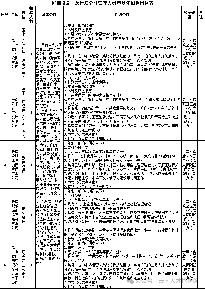 2026年昆明市官渡区国有资产投资经营有限公司招聘公告