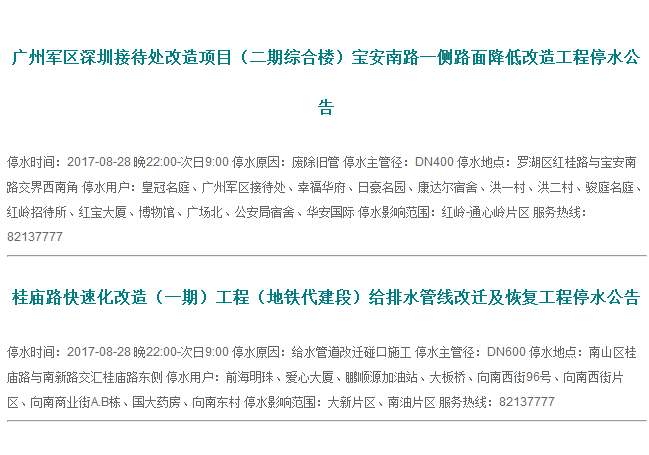 今晚深圳这些地方停水 未来15天这些地方计划停电