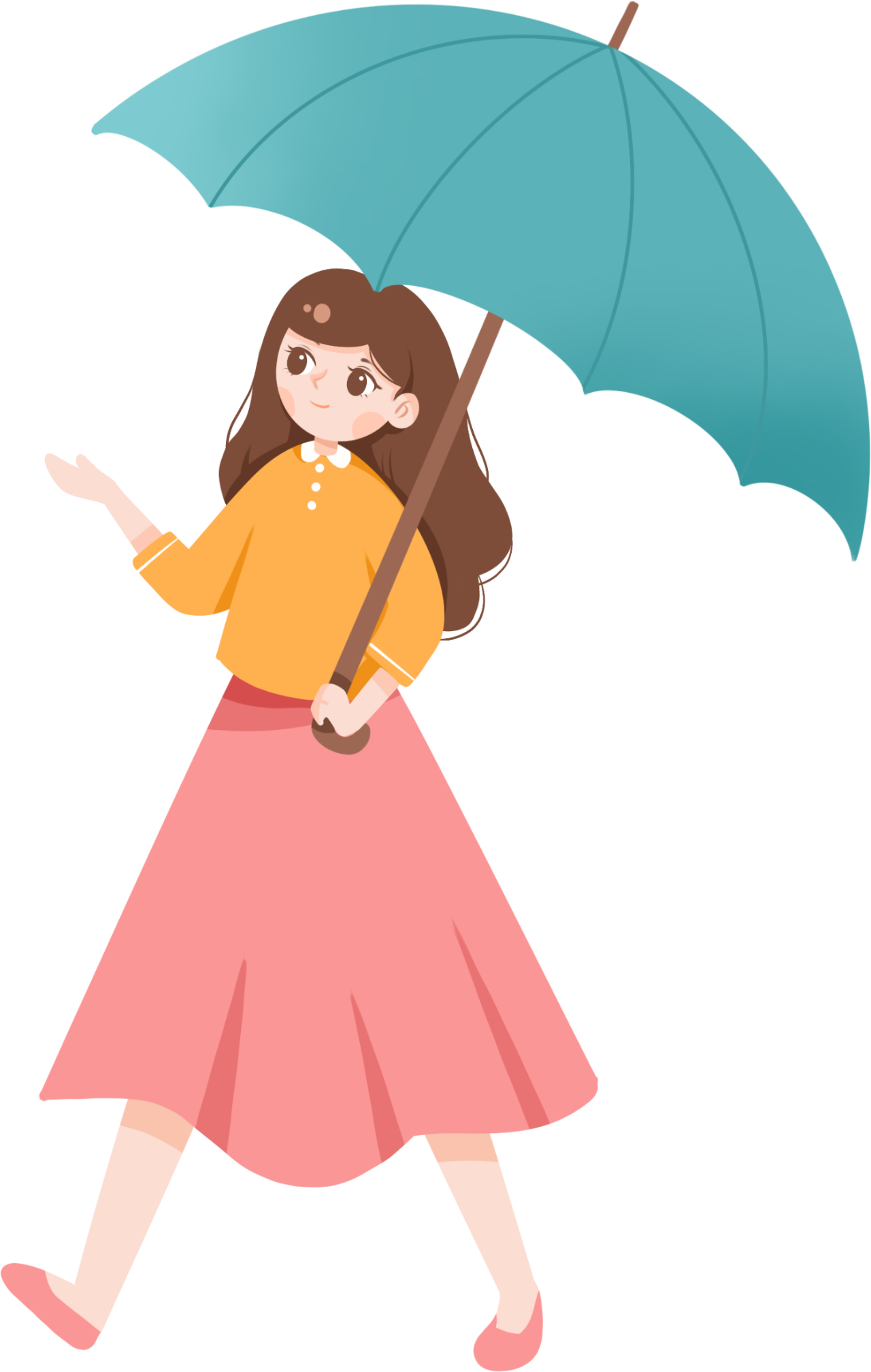 绿色系水彩风谷雨清明女孩打伞下雨配图插画图片-千库网