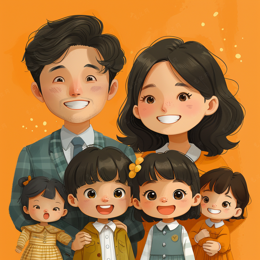 亲子头像一家六口与四个小太阳的日常趣事