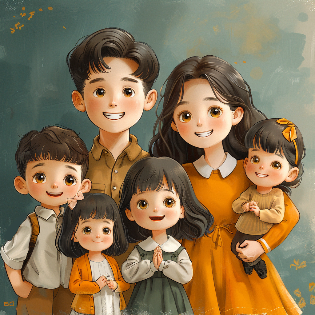 亲子头像一家六口与四个小太阳的日常趣事