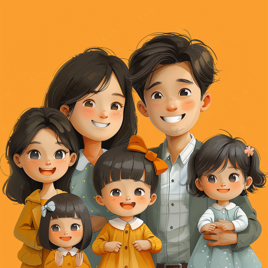 亲子头像一家六口与四个小太阳的日常趣事