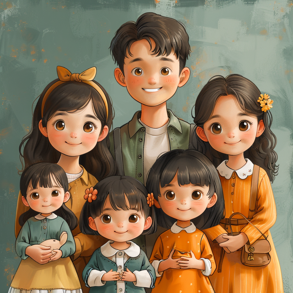 亲子头像一家六口与四个小太阳的日常趣事