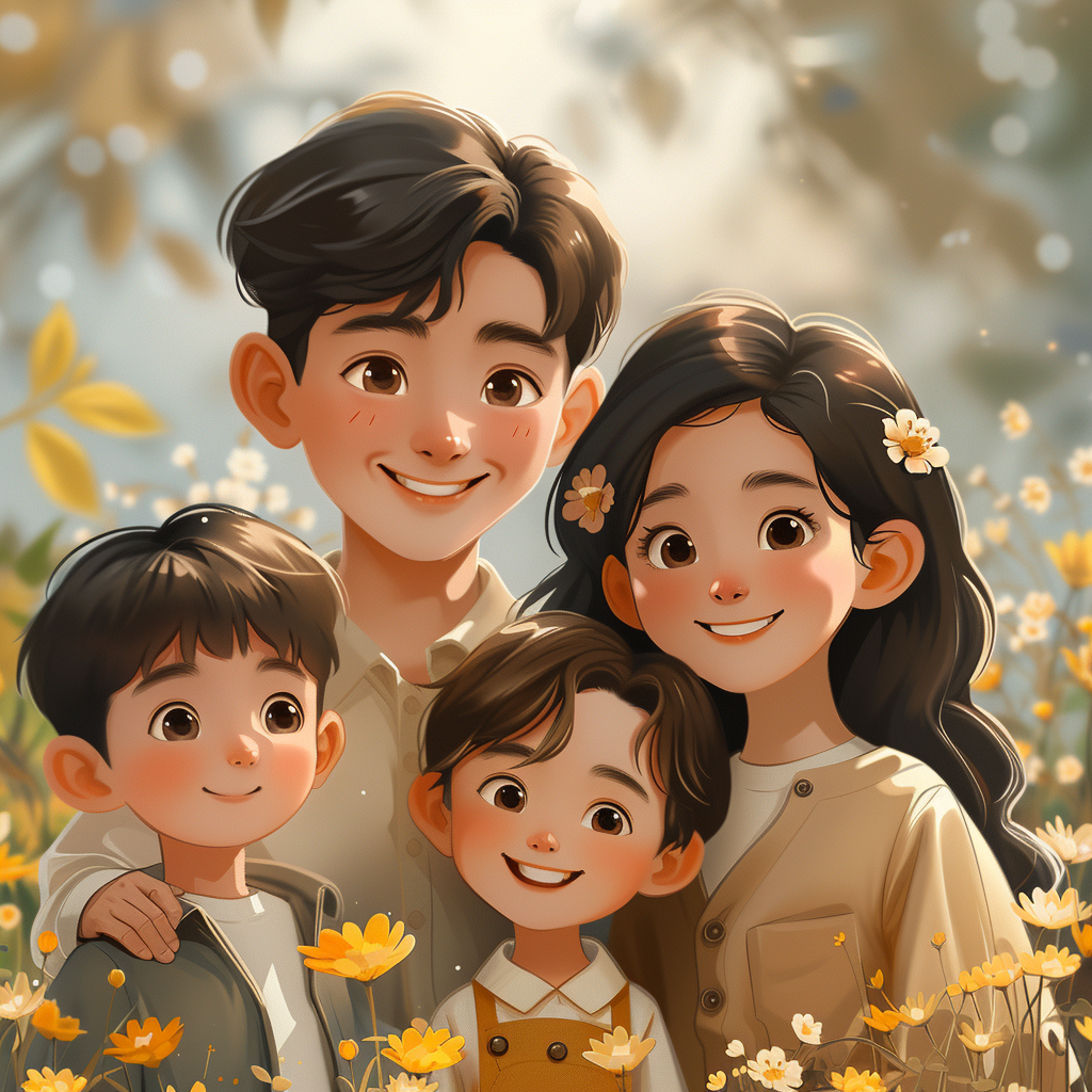 亲子头像|一家四口全家福,哥哥弟弟