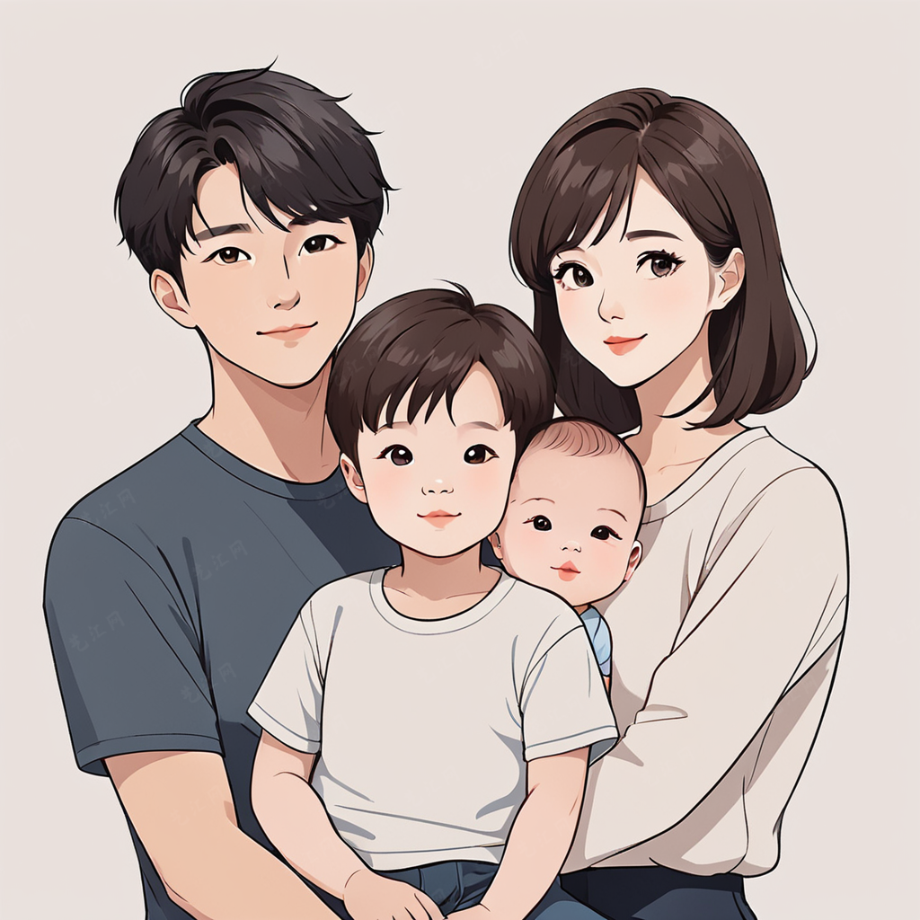 亲子头像一家四口的美好瞬间手绘卡通创意头像