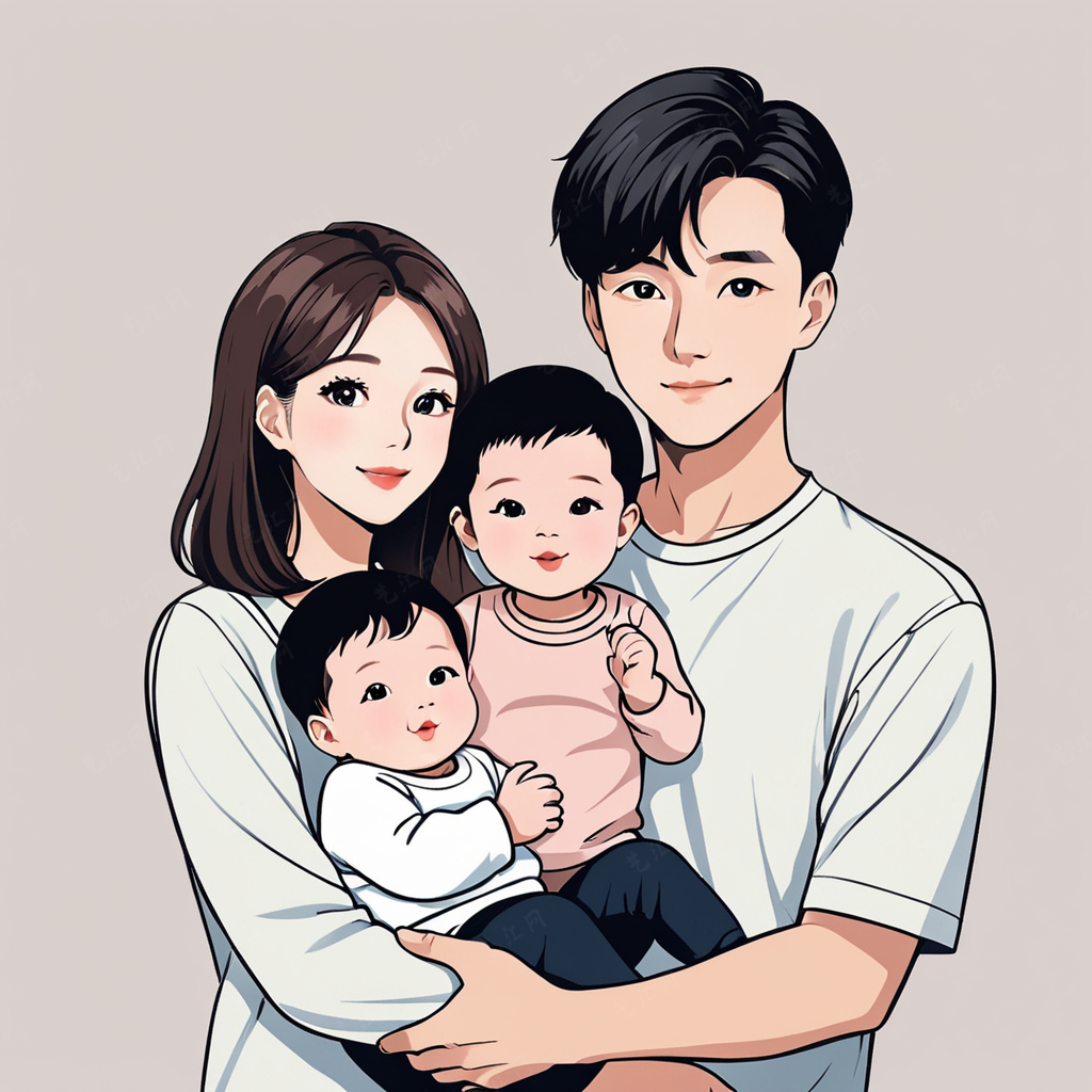 亲子头像一家四口的美好瞬间手绘卡通创意头像