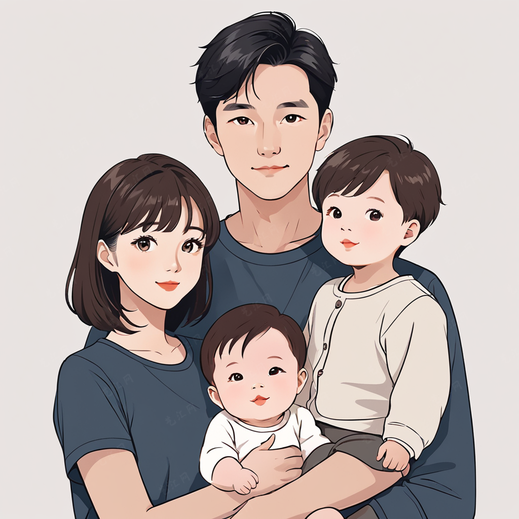 亲子头像一家四口的美好瞬间手绘卡通创意头像