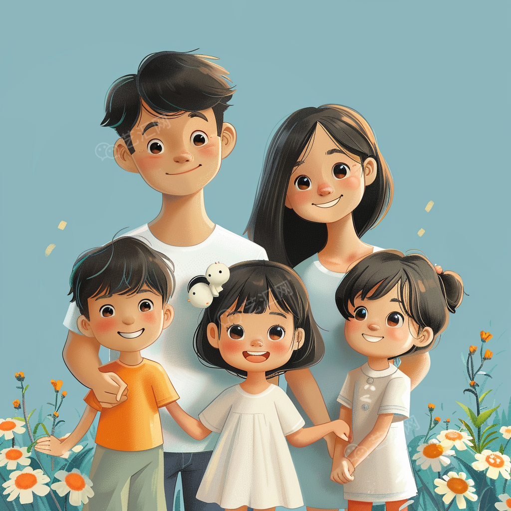幸福的五口之家图图片