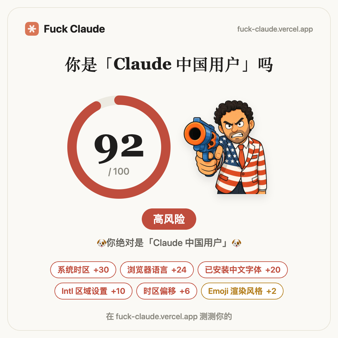 Claude Code中国用户检测工具 浏览器六项特征一键自测 开源免费