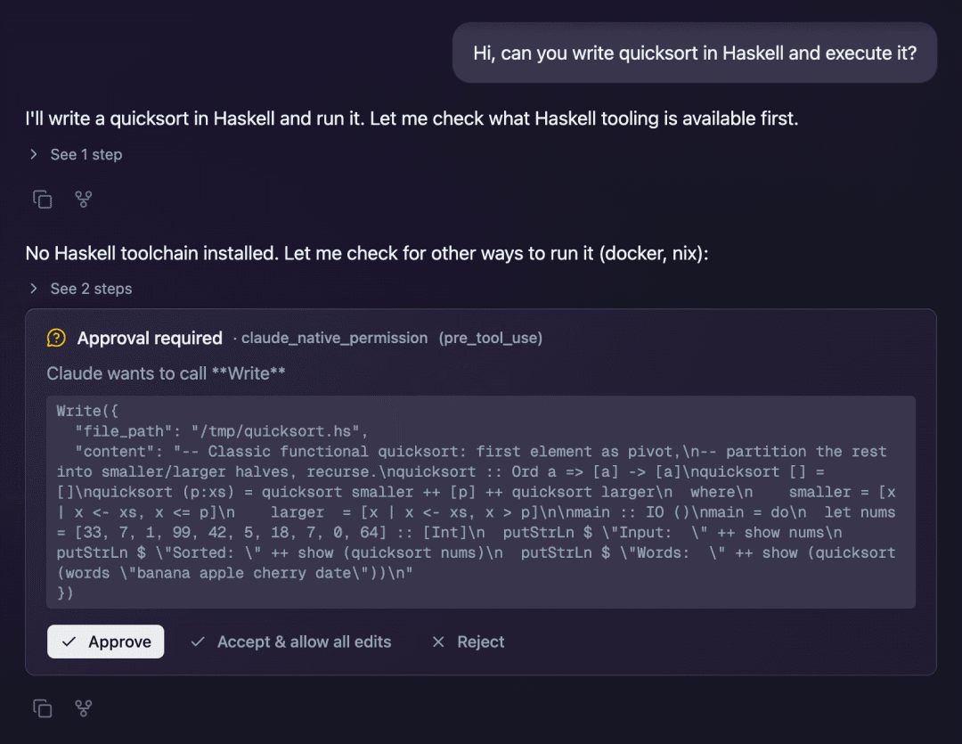 Omnigent approval prompt for a Bash tool call blocked by a session cost budget policy.