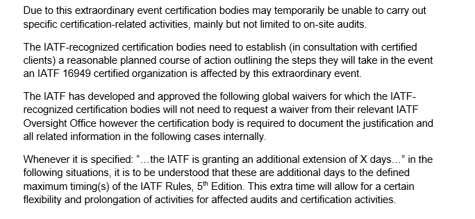 所有16949认证的企业，注意了！IATF有关应对疫情的最新公告更新了！