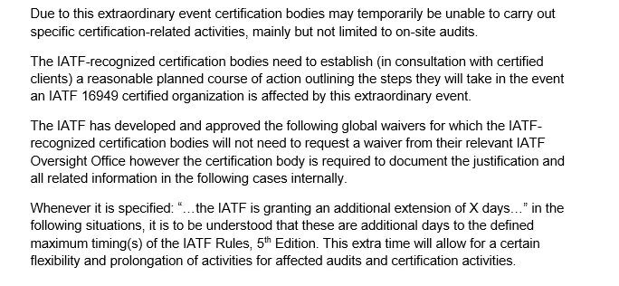 所有16949认证的企业,注意了!IATF有关应对疫情的最新公告更新了! 所有16949认证的企业,注意了!IATF有关应对疫情的最新公告更新了!