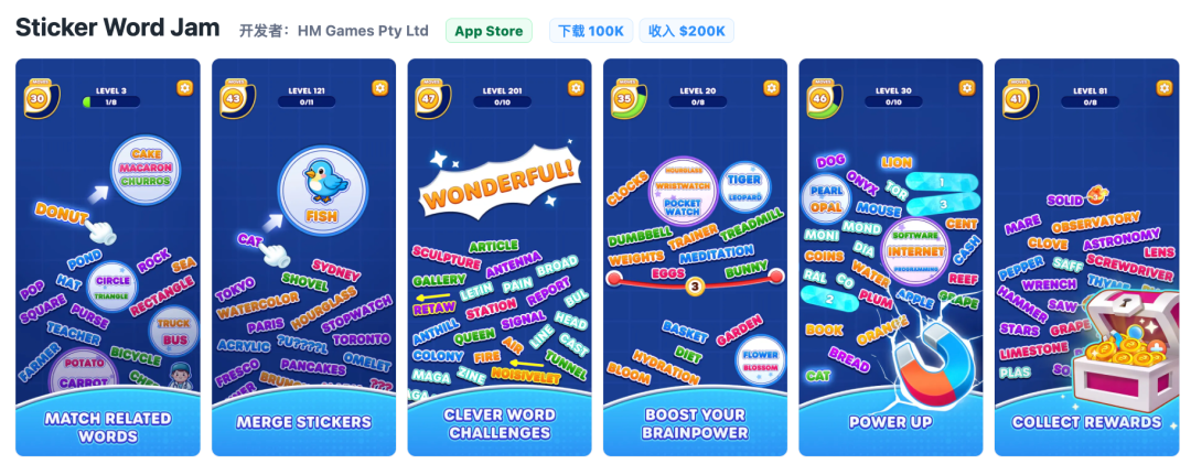 HM Games新品Sticker Word Jam上线｜Water Out Puzzle月收入20万美金