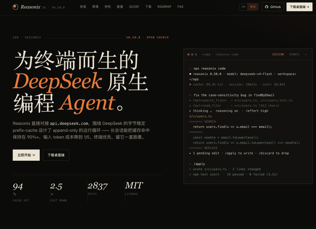 Reasonix：一个 DeepSeek 专用的终端 Coding Agent，值不值得试？