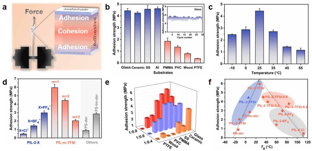 湖南大学张世国教授团队《Adv. Mater.》：新型高效多功能聚离子液体粘附材料的图3