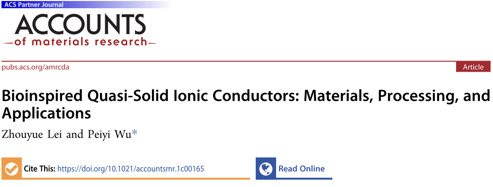東華大學武培怡教授課題組《Acc. Mater. Res.》：生物啟發的準固態離子導體綜述的圖1