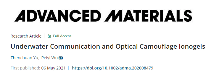 武培怡教授团队《Adv. Mater.》：可水下通信的光学伪装离子凝胶的图1