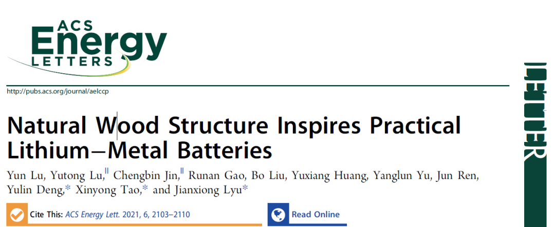 《ACS Energy Lett.》中國林科院木材所：天然木材結構啟發的實用的鋰金屬電池的圖2
