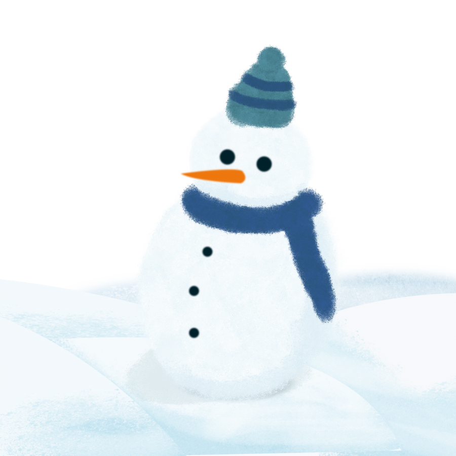 白色卡通雪堆中的雪人元素设计.png
