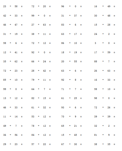 二年级上册数学100以内加法练习题 免费下载 二年级数学题 微信公众号文章阅读 Wemp