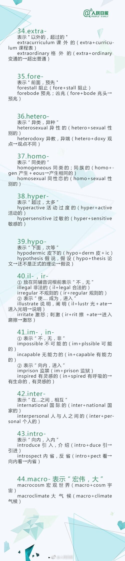 人民日报整理 100个常用英语单词词缀 助你背单词无压力 朗果英语小课堂 微信公众号文章阅读 Wemp