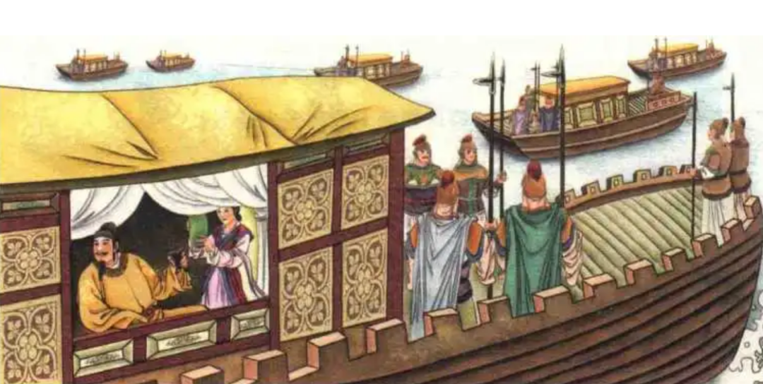 计,他请太宗进入海边的一座彩色营帐,皇帝入座,百官进酒,一时笙歌四起