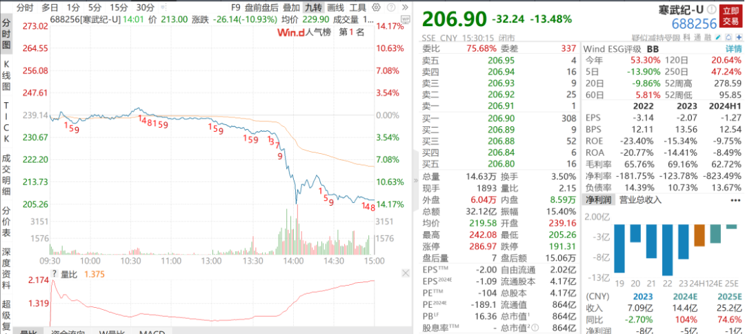 2024年08月24日 寒武纪股票