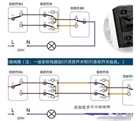6个步骤教你如何接多控开关，老电工师傅教你多控开关详细接线图的图2