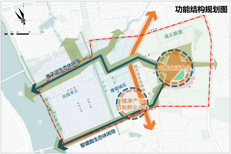 南部起步区（牛角塘单元）国土空间控制性详细规划修编功能结构规划图  （均来源于长沙市自然资源和规划局官网）