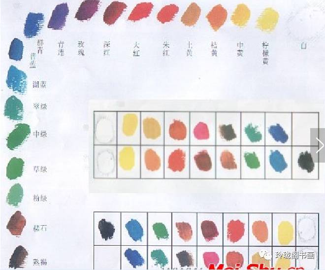 12色颜料配色表图国画图片