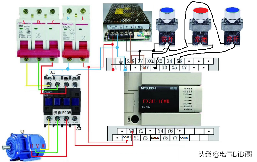 通过FX3U PLC实例接线讲解点动、自锁和互锁结合，初学者一看就懂的图3