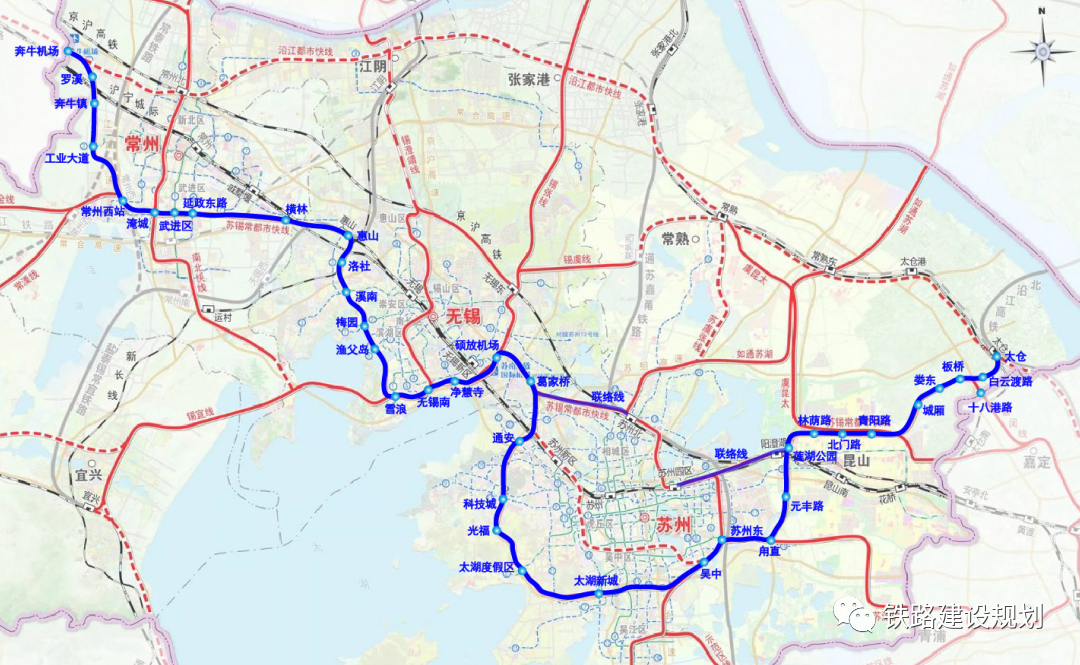 苏锡常城际铁路线路方向和设站示意图(注:方案仅供参考,以最终批复