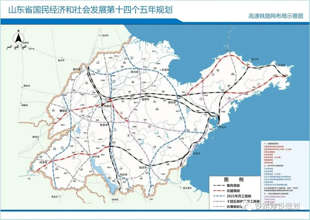 山东省十四五规划纲要2025年高速铁路营运里程达到4400公里