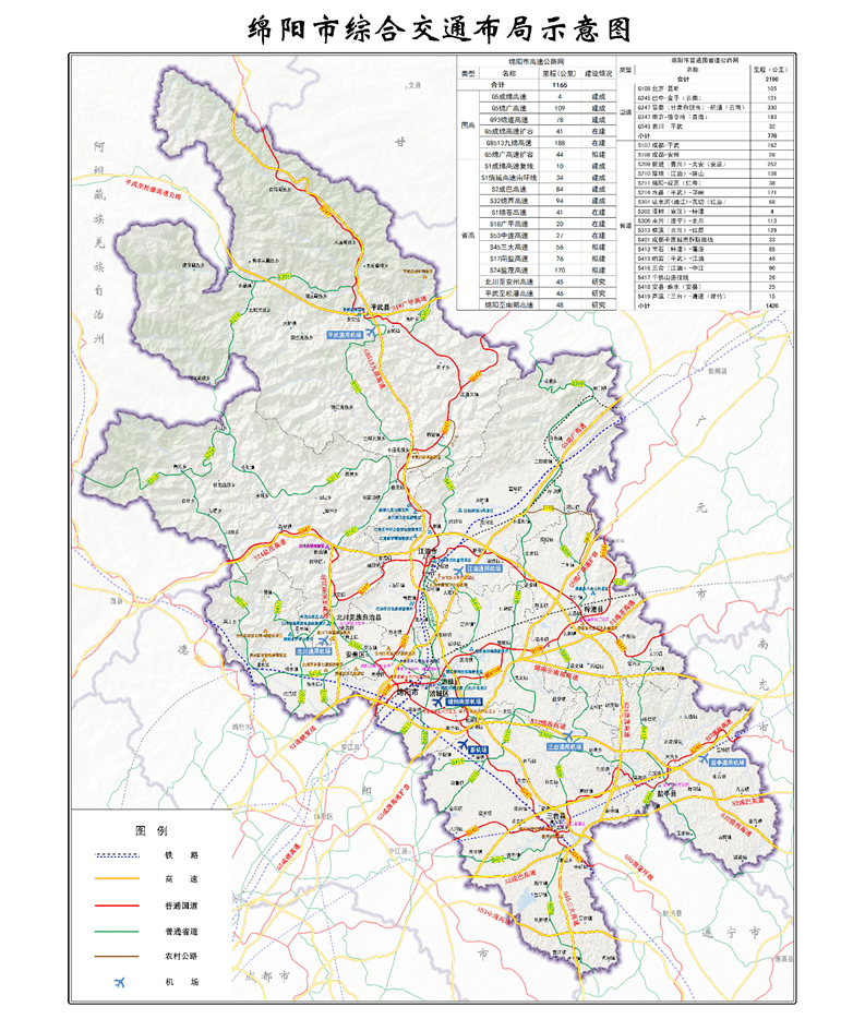 但仔细对比绵阳地图还是能够轻易看出——绵阳新机场的位置大概位于