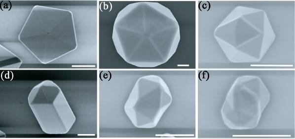 蛣2立方晶系金属银的具有5次对称性形貌的孪晶,标尺为500nm(李超荣