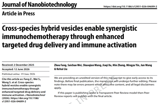 Journal of Nanobiotechnology |上海海洋大学刘克海教授团队：跨物种杂交囊泡通过增强靶向给药实现协同免疫化学治疗