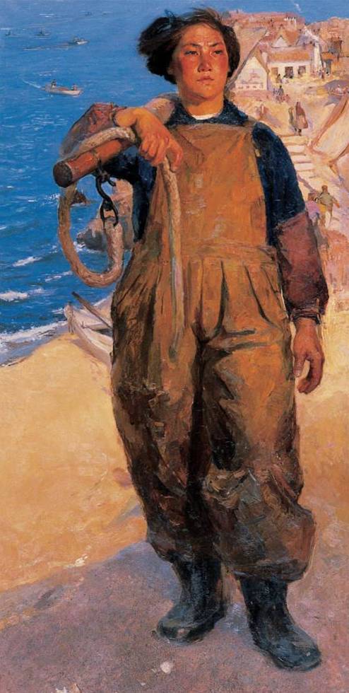 王霞《海岛姑娘》布面油画 175×87cm 1961年 中国美术馆藏创作于1961