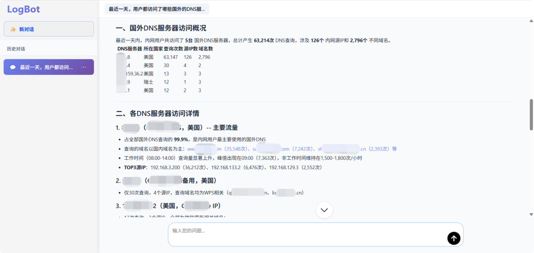 例如，分析国外DNS服务器访问情况