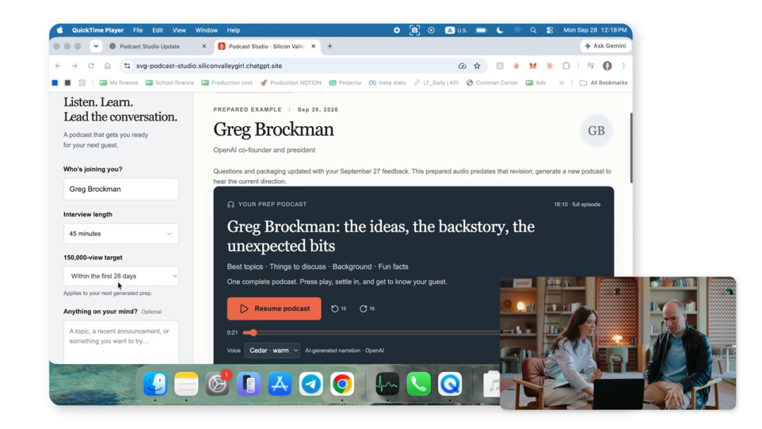 Marina展示为Greg Brockman采访制作的准备工具