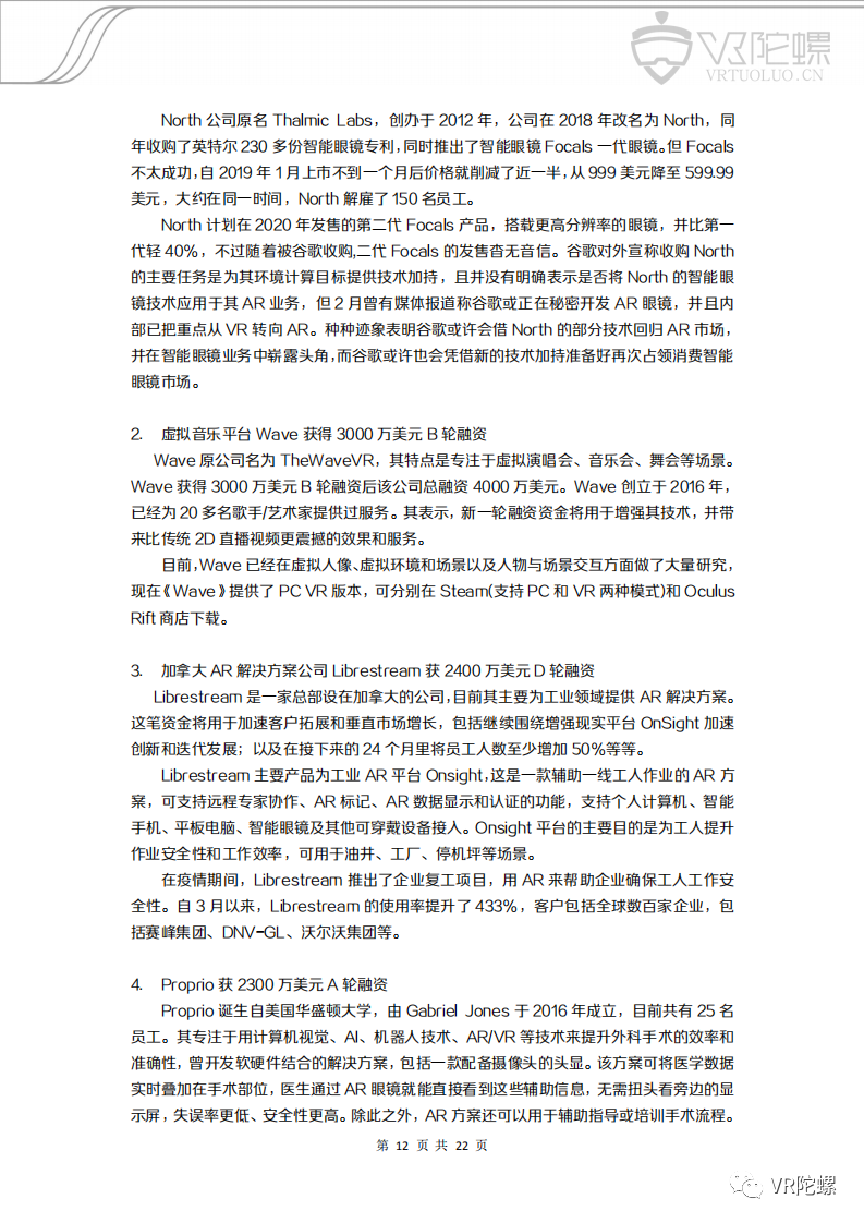 VR,AR,VR陀螺,月报