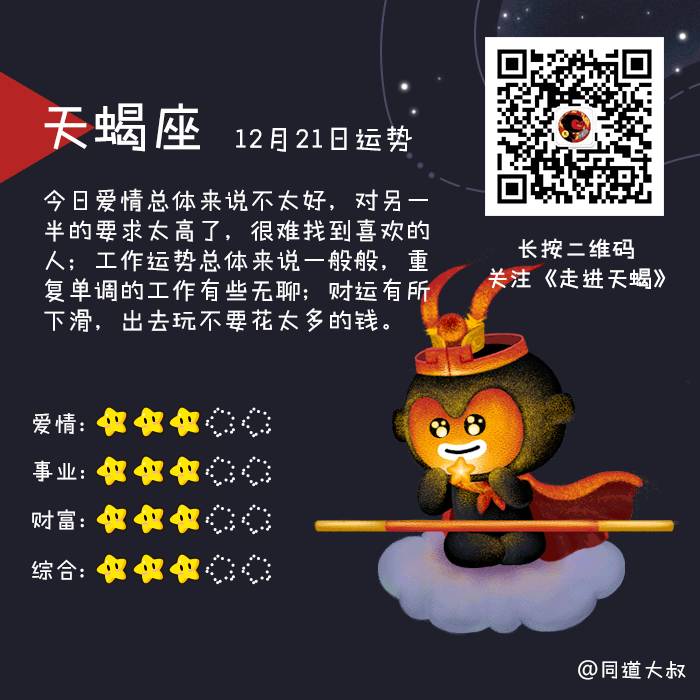 12月21日十二星座运势分析 同道大叔微信公众号文章