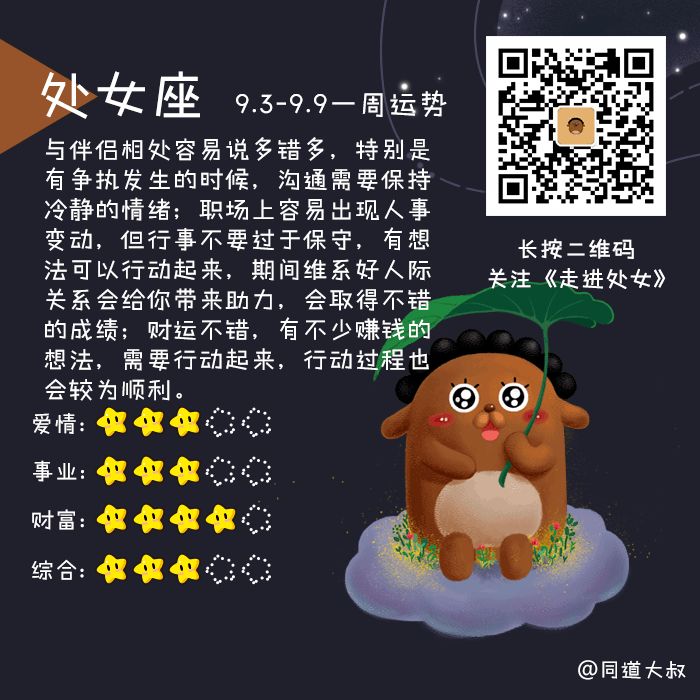 9月3日 9日十二星座一周运势 同道大叔微信公众号文章