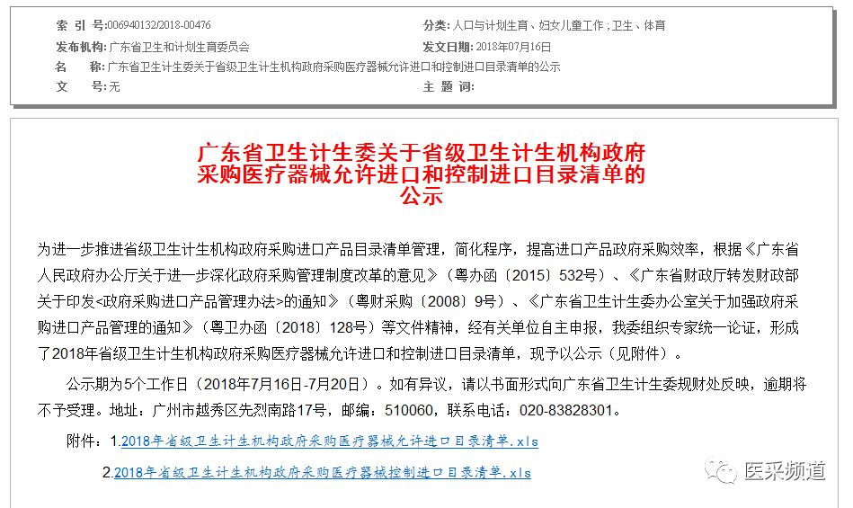 广东省政府采购医疗器械允许进口和控制进口目录清单的公示 广东福盈投资顾问有限公司