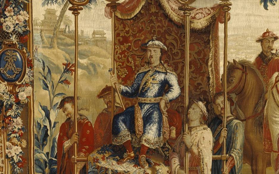 18世纪的中国风挂毯康熙爷穿着喷火的西方龙