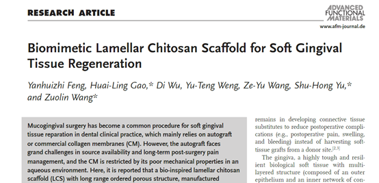 《AFM》中科大高怀岭/俞书宏院士、同济王佐林：仿生层状壳聚糖支架用于软牙龈组织再生的图1