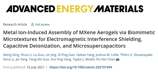 《AEM》马里兰大学：金属离子诱导 MXene 气凝胶组装，用于电磁干扰屏蔽、电容去离子和微型超级电容器的图1