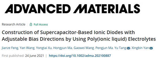 《AM》兰州大学唐瑜/化物所阎兴斌：聚离子液体电解质构建离子二极管的图1
